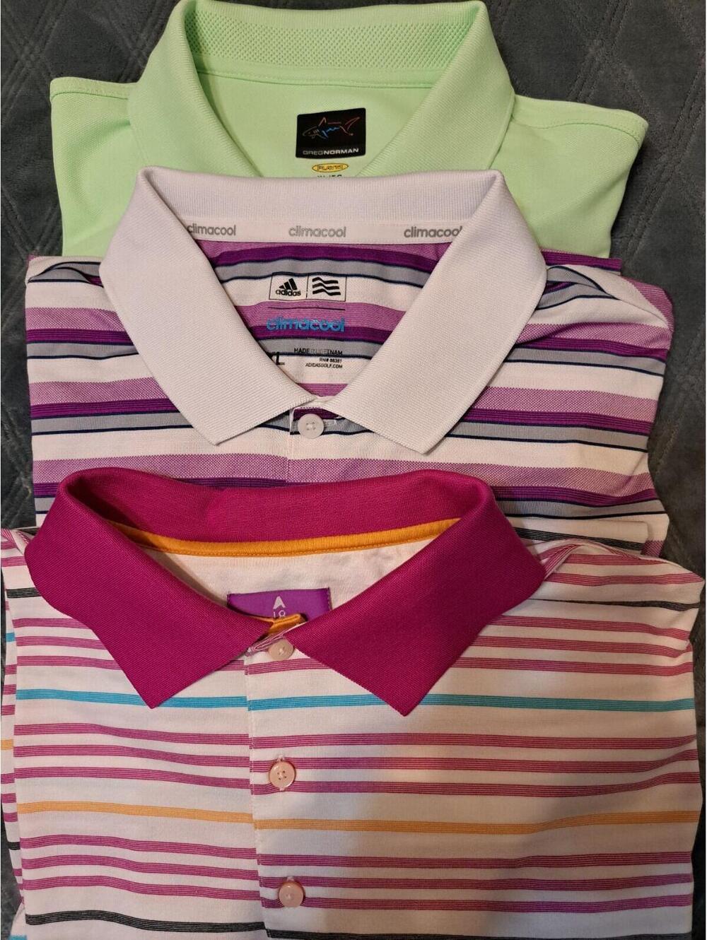 3 Lots Of  Men's Shirt Stripes Sz. XL Gregnorman, Adidas, Aristo Eighteen